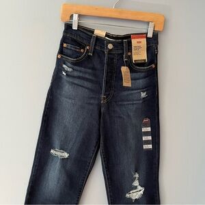 LEVI'S Ribcage Straight Ankle Jeans - Dark Indigo Distressed